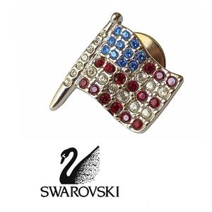 Swarovski USA Flag Tie Tack Silver